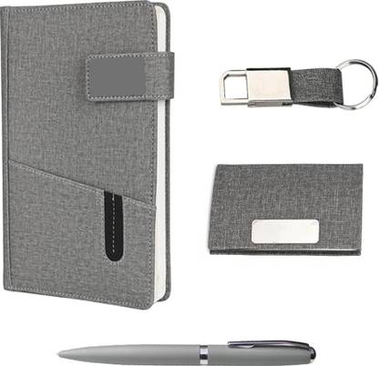 Giftana 4 in 1 Corporate Gift Set with Jute Diary, Pen, Card Holder and Metal Keychain Roller Ball Pen