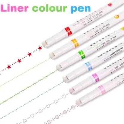 Ease Linear Roller Color Pens Highlighters outline pen with 6 Different Curve Shape Multi-function Pen