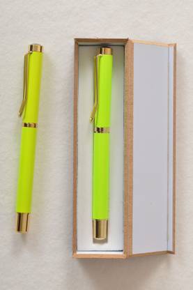 HDC Metal Pen (pack of 2) Click Mechanism Shiny Yellow Body Retractable Ball Pen Ball Pen