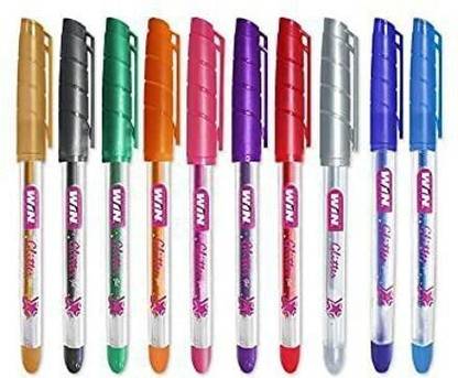 Win Glitter Pens | Multi Colour Ink Pens 30 Pcs Pack | 10 Assorted Colours | Sparkle Gel Ink | Perfect Gift for Stylish Girls & Kids | For Art & Craft | Colourful Sketching, Doodling and Mandala Art Gel Pen