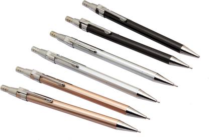 Ledos Set Of 6 Metal Body 0.7mm Chrome Trims Golden Silver & Black Mechanical Pencil