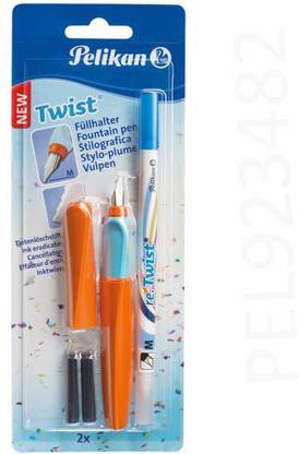 Pelikan Twist P457M Orange-Light Blue Fountain Pen with Ink Eradicator – Medium Nib Fountain Pen