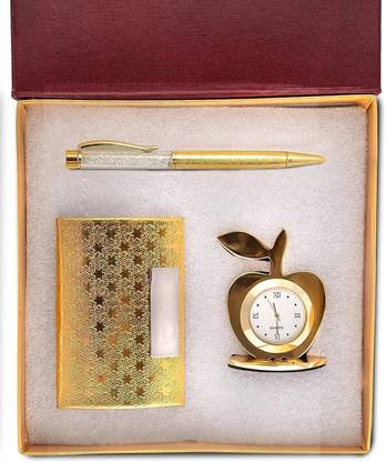 Celebr8 3 in 1 Corporate Gift Set with Clock, Crystal Pen & Business Card Holder Pen Gift Set
