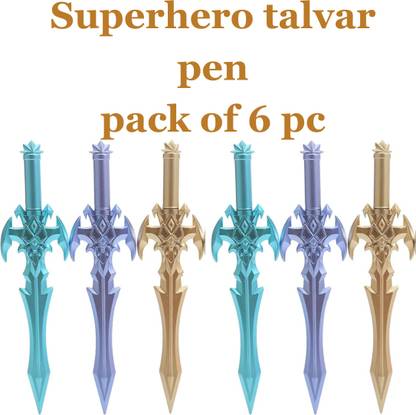 एक्स्ट्रापॉश सुपरहीरो तलवार पेन तलवार डिज़ाइन स्वोर्ड फैंसी ब्लू इंक जेल पेन पैक ऑफ 6 निब
