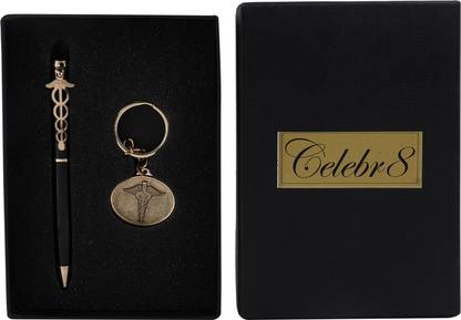 Celebr8 Doctor Symbol Caduceus Combo of Matt Ball Pen & Keychain Set Gift for Doctors Pen Gift Set