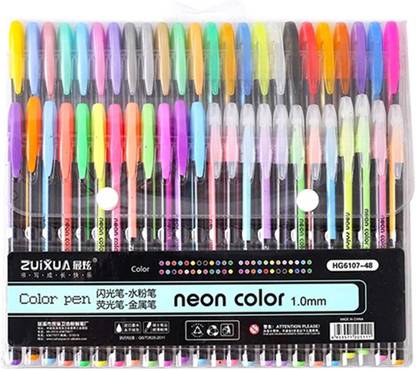 Poohan CUTE NEON GEL PEN METALLIC GLITTER COLOURING SKETCHING ART FOR KIDS 48 COLOURS Gel Pen