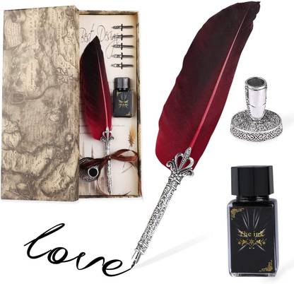 Levin Feather Pen Set Calligraphy Pen Set Writing Quill Ink Dip Pen Black Calligraphy