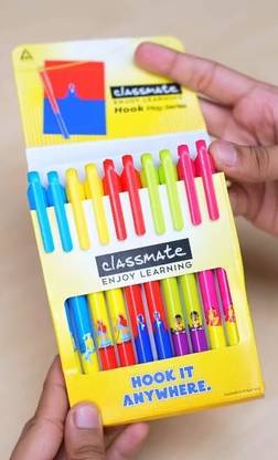 Classmate HOOK BALL PEN | PLAY SERIES | HOOK IT ANYWHERE| 10 PENS | INK - BLUE | Ball Pen