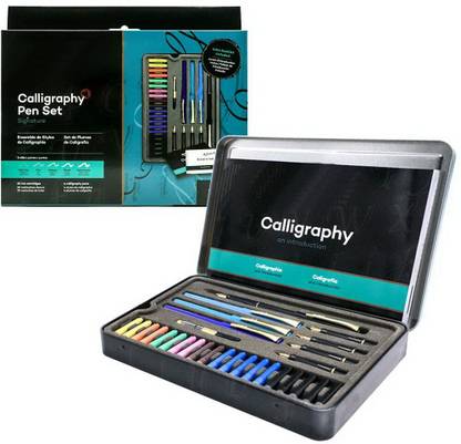 Gold Leaf Calligraphy Set, 32 Piece. Includes Calligraphy Pens,Nibs, Ink Cartridges, Calligraphy