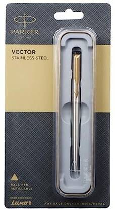 PARKER Vector Stainless Steel, Gold Trim+ Ball Pen Ball Pen