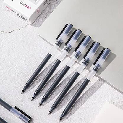 Deli Gel Pen for Students, Office Use & Shop, Non-Toxic, 0.5 mm Tip Black 6pcs Gel Pen