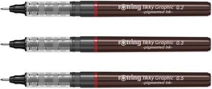 rotring Tikky Graphic 0.2mm 0.3mm 0.5mm Pigment Liner | Black Pigmented Ink | Fibre Tip Fineliner Pen