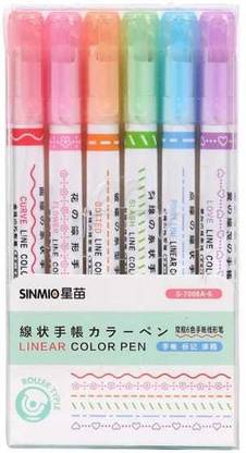 AAHANSHOPPE CURVE LINEAR PENS, PACK OF 6 PCS HIGHLIGHTER MARKER PEN Marker Ink