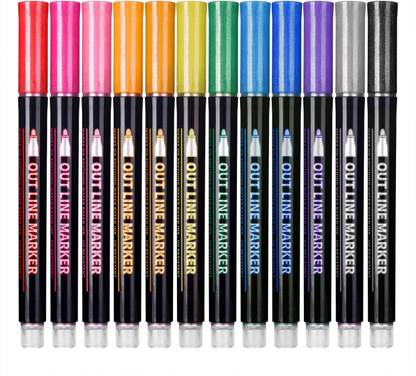 B inik Outline Pen Double Line 12 Glitter Color Gel Pen