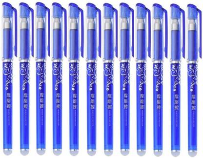 Definite 12 Pcs Blue Ink Erasable Gel Pen Set w/ attached Magic Wipe Eraser (0.35mm Nib) Gel Pen