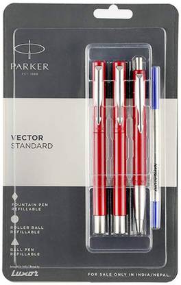 PARKER VECTOR STANDARD RED CT FOUNTAIN PEN, ROLLERBALL PEN & BALL PEN SET Pen Gift Set