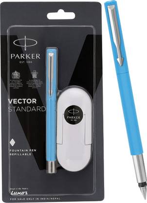 PARKER Vector Standard, Chrome Trim, Fine Nib With 3 Ink Cartridge Fountain Pen