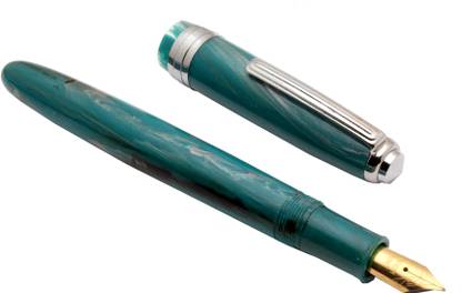 Ledos Click Falcon Tealblue Marble Eyedropper With Chrome Trims & Fine Nib Fountain Pen