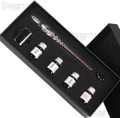 Daggeron Glass Ink Pen Set, Glass Dip Pen with Ink and Pen Holder Art Crystal Glass Pens Calligraphy