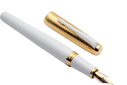 Ledos Dikawen 8077 Golden & White Metal Body Arrow Clip Fountain Pen