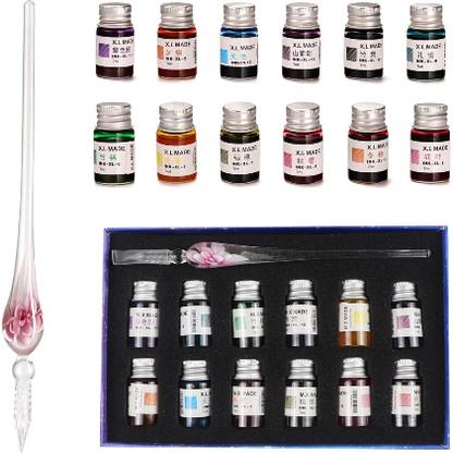 KRYTONE Crystal Glass Dip Pen With 12 Colors Calligraphy Pen Gift Set Calligraphy