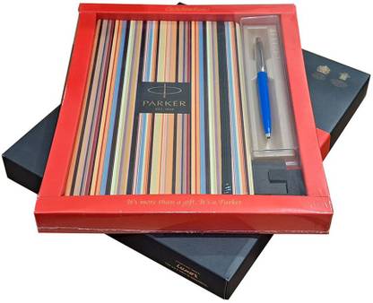 PARKER JOTTER STANDARD BLUE CT BALL PEN WITH A5 PIN STRIPE NOTEBOOK Pen Gift Set