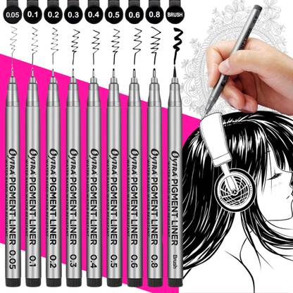 OYTRA 9 Fineliner Pens Pigment Based, Sizes 0.05mm to 0.8mm Fineliner Pen