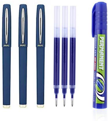 Baoke 1.0mm Smooth Blue Gel Pen Set of 3 & Free 3 1.0mm Blue Refills+1permanent Marker Gel Pen
