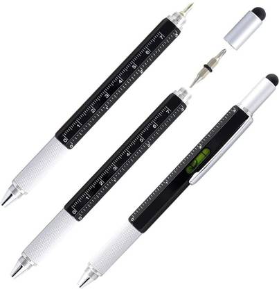 BROWCHELYAS Metal Multi tool Pen 6-in-1 Stylus , Ballpoint Pen, Ruler, Level, Screwdriver Multi-function Pen