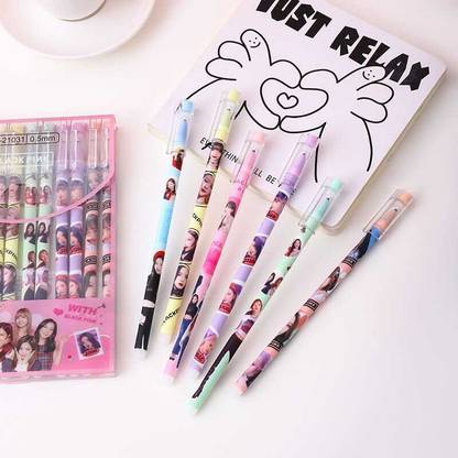 Poohan CUTE BLACK PINK THEME ERASEABLE GEL PEN WITH MAGIC WIPE ERASER 0.5MM BLUE INK Gel Pen
