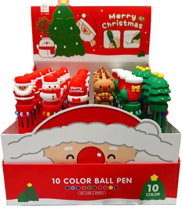 triple paper Santa Claus Creative Cute Christmas Tree Pen for kids 10 Color Pen(Pack of 1) Ball Pen