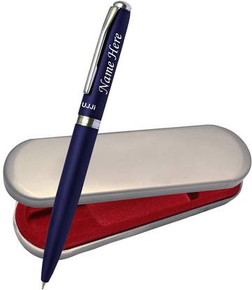 UJJi Matte Blue Color Name Engraved Metal Ball Pen