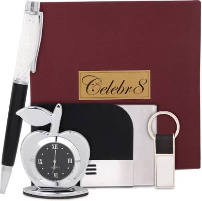 Celebr8 4 in 1 Gift Set with Clock, Keychain, Pen & Card Holder Pen Gift Set