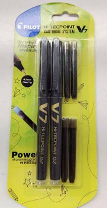 पायलट ही-टेकपॉइंट v7 कार्ट्रिज सिस्टम ( 2 ब्लैक pen+ 4 ब्लैक cartridge) रोलर बॉल पेन