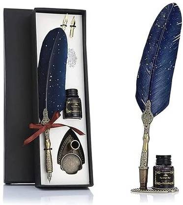 SEASPIRIT Vintage Carving Feather Pen Set Ink Bottle