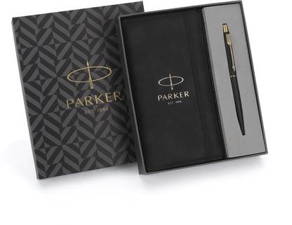 PARKER Gift Set | A6 Note Book with Classic Matte Black Gold Trim | Ball Pen