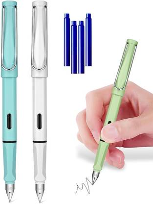 Harinder 2 Pc Fountain Pen Ink Pen with 4 Cartridge Refills - Gift Set for Kids & Adults Fountain Pen
