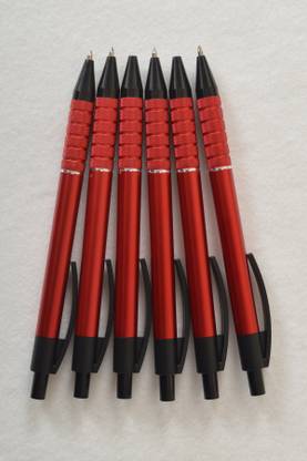 HDC Metal Pen (pack of 6) Click Mechanism Shiny Red Body Retractable Ball Pen Ball Pen