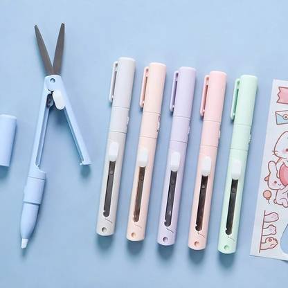 homenity Mini Folding Scissor Pen Cutter, Portable Size Safe Ceramic Pencutter Ball Pen