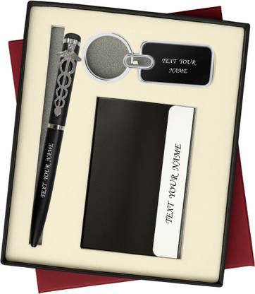 K K CROSI Name Written 3in1 Combo for Gifting Card Holder,Keychain and Black Colour Pen Gift Set