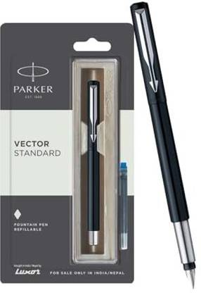 PARKER Vector Standard Stainless Steel, Chrome Trim With Ink Cartridge Fountain Pen