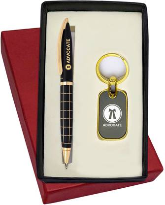 UJJi Check Pattern Brass Material Keychain and Pen Gift Set
