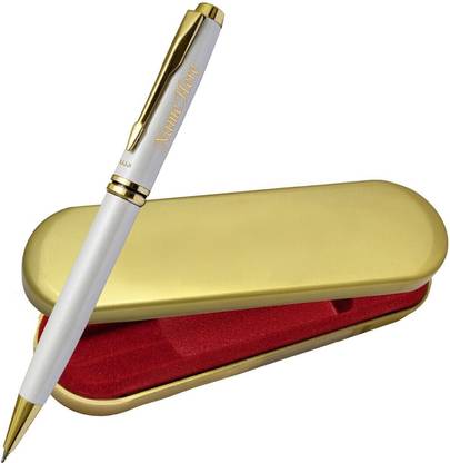 UJJi White Colour Pen in Arrow Clip Design Name Engraved Ball Pen
