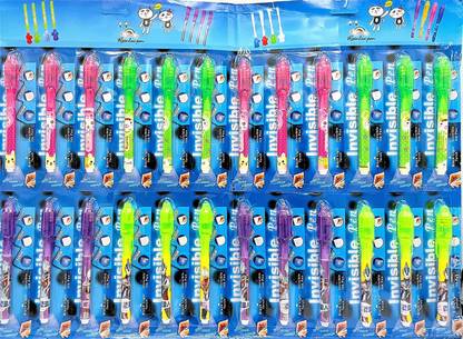 Gold Leaf Invisible Magic Pen with UV-Light Random Color Set of 24 Pcs Roller Ball Pen