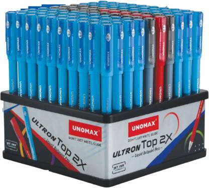 UNOMAX Ultron Top 2X with Jet Ink Technology (100pcs Stand- 70 Blue, 24 Black, 6 Red) Ball Pen