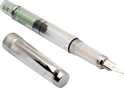 Ledos Full Transparent & Green Color Piston Mechanism Fine Nib Fountain Pen