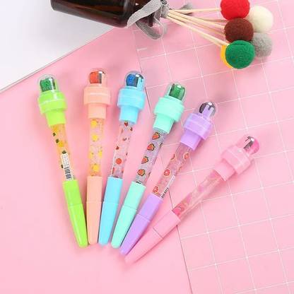SMB ENTERPRISES 5in1 Multifunctional Bubble Roller Stamp Cute Fruit Design Pen For Kids Ball Pen