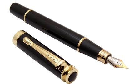 Ledos Jinhao 500 Shine Black Metal Body With Dualtone Fine Nib & Golden Trims Fountain Pen