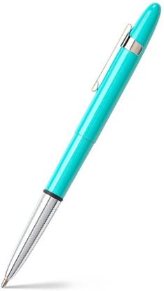 Fisher Space Tahitian Blue Bullet Space Pen W/ Chrome Finger Grip And Pocket Clip Ball Pen