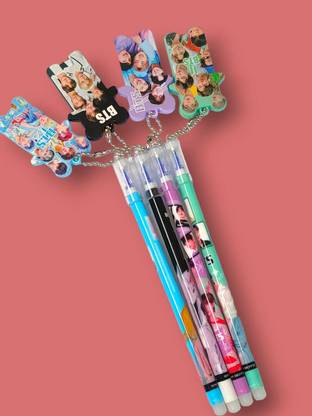 Bodhee Tree BTS Themed Erasable Gel Pens with Attached Mirrors|Eraser at back| Return Gifts Gel Pen